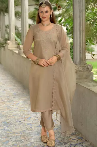 Adults-Women Woven Design Embroidered Kurta with Trousers & Dupatta