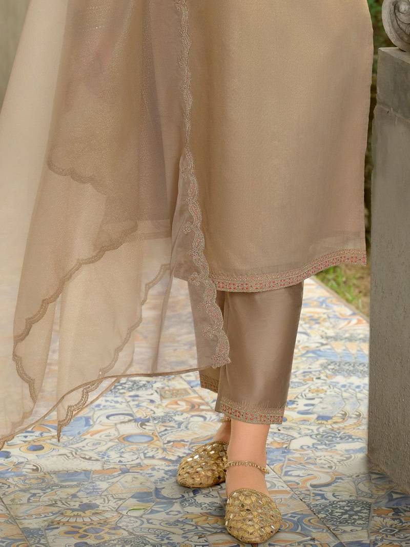 Adults-Women Woven Design Embroidered Kurta with Trousers & Dupatta