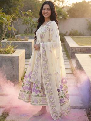 Women Floral Printed Regular Beads and Stones Pure Cotton Kurta Set 1