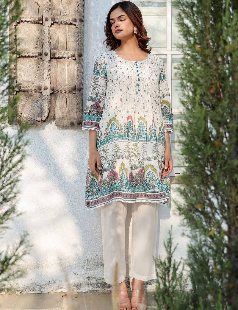 Floral Printed A Line Pure Cotton Kurta With Trousers