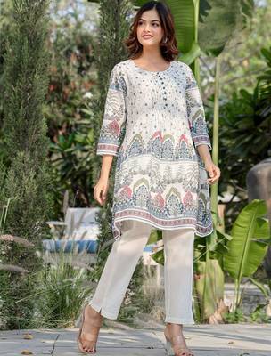 Floral Printed A Line Pure Cotton Kurta With Trousers 4
