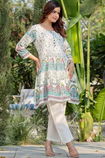 Floral Printed A Line Pure Cotton Kurta With Trousers