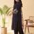 Plus Size Black Embroidered Straight Kurta Trousers With Dupatta Set
