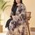 Plus Size Black Embroidered Straight Kurta Trousers With Dupatta Set