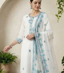 Women Ethnic Motifs Embroidered Regular Thread Work Pure Cotton Kurta with Trousers & With Dupatta
