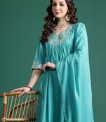 Floral Embroidered Pure Cotton Kurta with Trousers & Dupatta