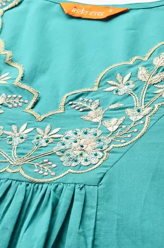 Floral Embroidered Pure Cotton Kurta with Trousers & Dupatta