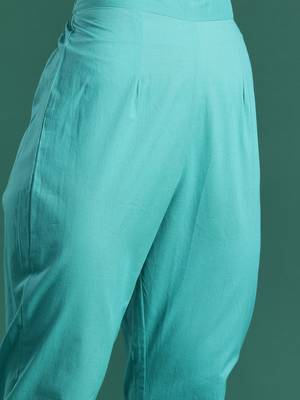 Floral Embroidered Pure Cotton Kurta with Trousers & Dupatta 3