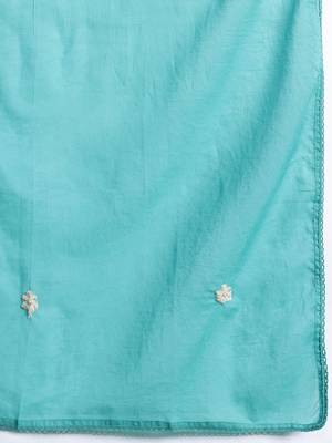 Floral Embroidered Pure Cotton Kurta with Trousers & Dupatta 4