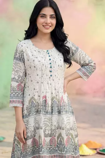 Women Ethnic Motifs Printed Regular Pure Cotton Kurta with Trousers