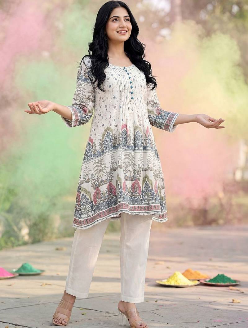 Women Ethnic Motifs Printed Regular Pure Cotton Kurta with Trousers