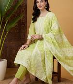Women Ethnic Motifs Regular Kurta with Trousers & With Dupatta