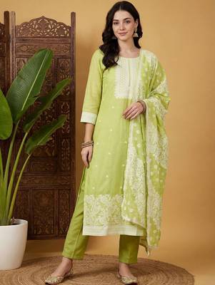 Women Ethnic Motifs Regular Kurta with Trousers & With Dupatta 5