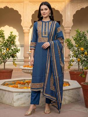 Women Ethnic Motifs Printed Regular Pure Cotton Kurta with Trousers & Dupatta 1