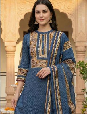 Women Ethnic Motifs Printed Regular Pure Cotton Kurta with Trousers & Dupatta 2