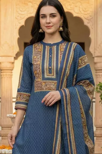 Women Ethnic Motifs Printed Regular Pure Cotton Kurta with Trousers & Dupatta