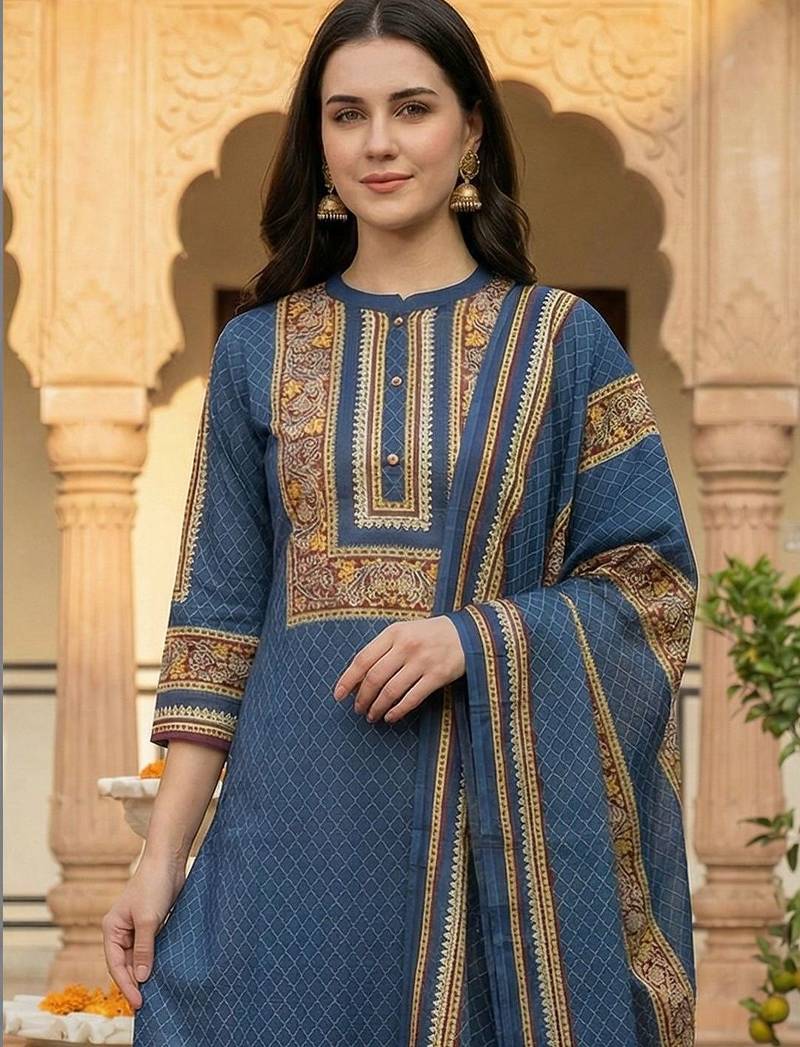 Women Ethnic Motifs Printed Regular Pure Cotton Kurta with Trousers & Dupatta