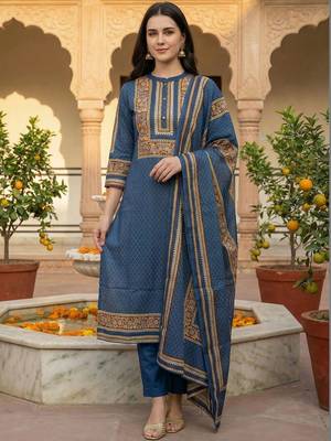 Women Ethnic Motifs Printed Regular Pure Cotton Kurta with Trousers & Dupatta 3