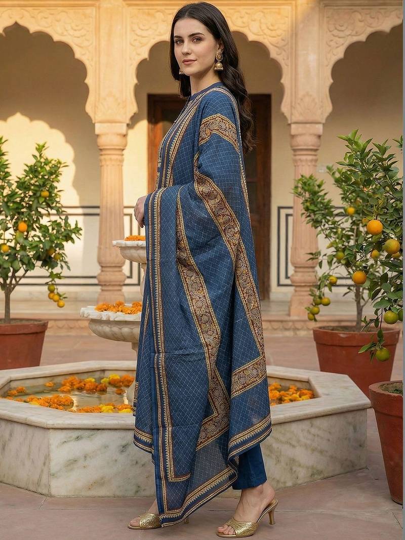 Women Ethnic Motifs Printed Regular Pure Cotton Kurta with Trousers & Dupatta