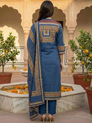 Women Ethnic Motifs Printed Regular Pure Cotton Kurta with Trousers & Dupatta 5