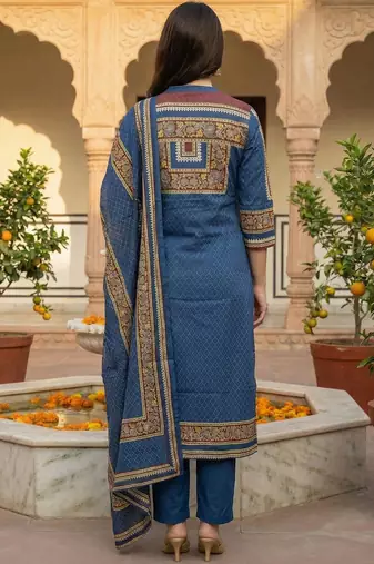 Women Ethnic Motifs Printed Regular Pure Cotton Kurta with Trousers & Dupatta