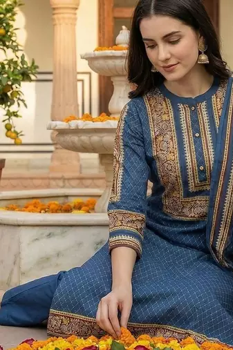 Women Ethnic Motifs Printed Regular Pure Cotton Kurta with Trousers & Dupatta