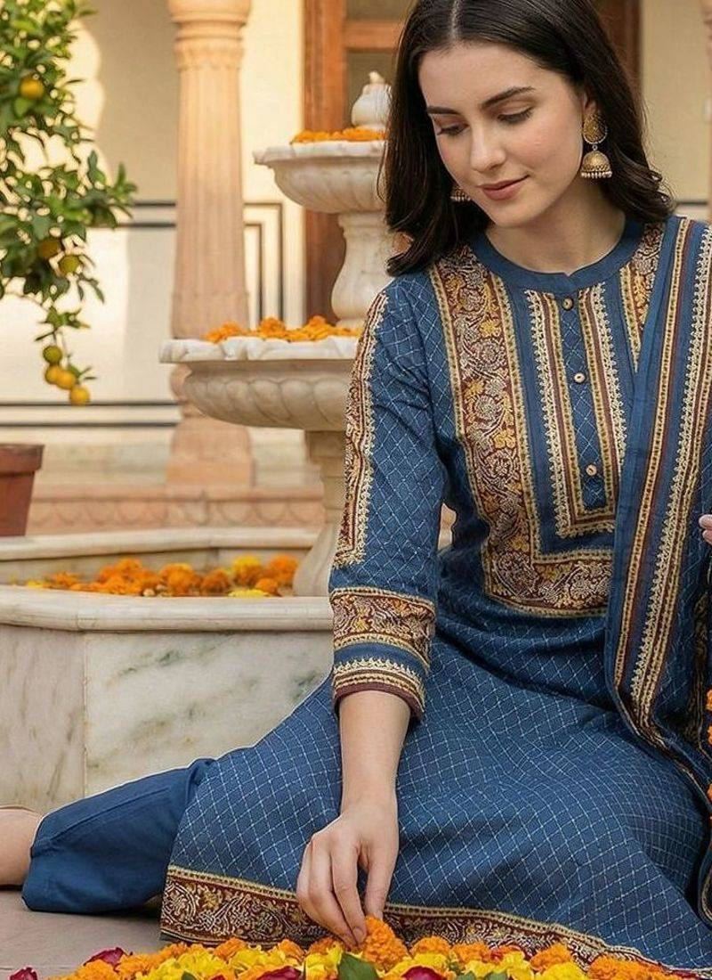 Women Ethnic Motifs Printed Regular Pure Cotton Kurta with Trousers & Dupatta