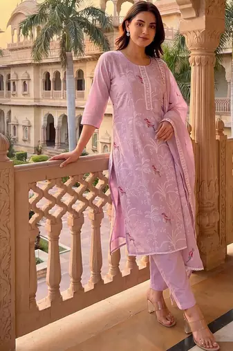 Women Ethnic Motifs Embroidered Regular Thread Work Kurta with Trousers & With Dupatta