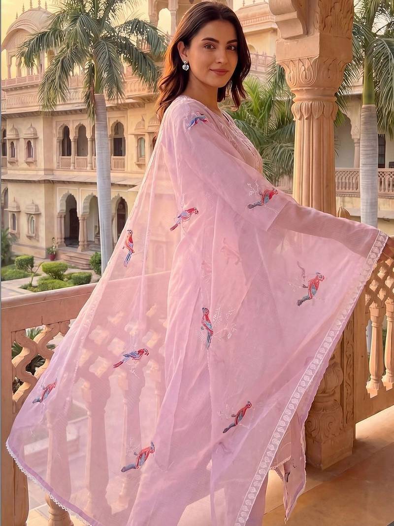 Women Ethnic Motifs Embroidered Regular Thread Work Kurta with Trousers & With Dupatta