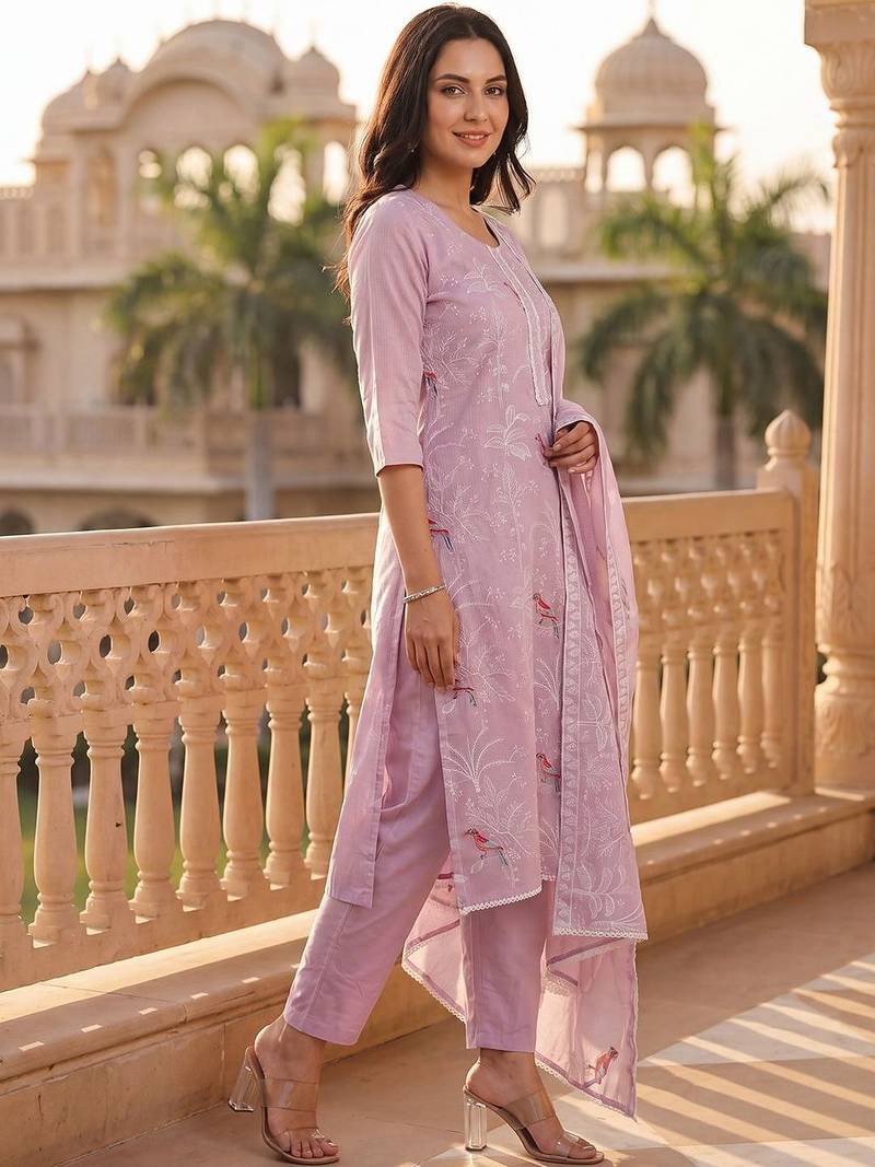 Women Ethnic Motifs Embroidered Regular Thread Work Kurta with Trousers & With Dupatta