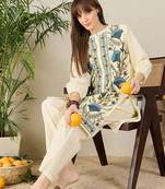 Floral Embroidered Mandarin Collar Thread Work Straight Cotton Kurta & Palazzos