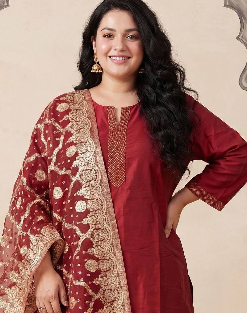 Women Regular Kurta with Trousers & With Dupatta
