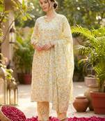 Women Floral Printed Regular Pure Cotton Kurta with Trousers & With Dupatta