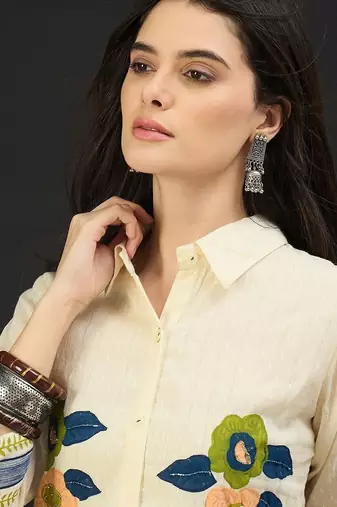 Women Floral Embroidered Regular Thread Work Pure Cotton Kurta with Trousers