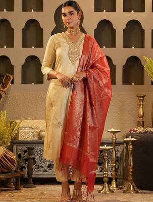 Women Ethnic Motifs Embroidered Regular Thread Work Kurta with Trousers & With Dupatta 1
