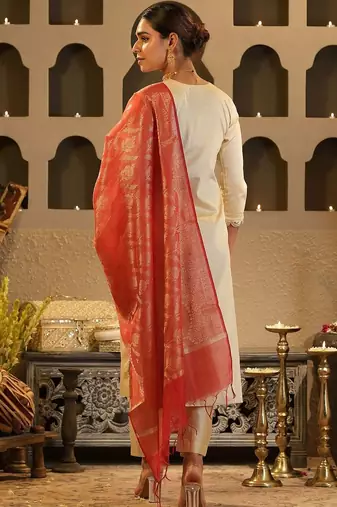 Women Ethnic Motifs Embroidered Regular Thread Work Kurta with Trousers & With Dupatta
