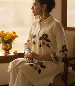 Women Floral Embroidered Regular Thread Work Pure Cotton Kurta with Trousers