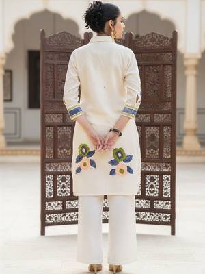 Women Floral Embroidered Regular Thread Work Pure Cotton Kurta with Trousers 4
