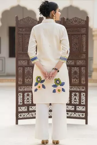 Women Floral Embroidered Regular Thread Work Pure Cotton Kurta with Trousers
