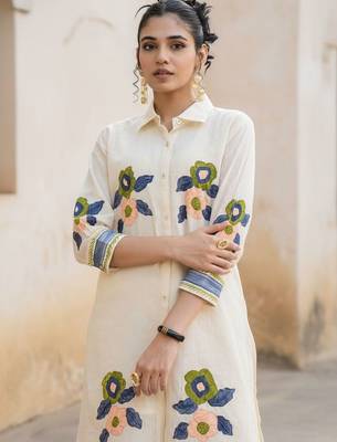 Women Floral Embroidered Regular Thread Work Pure Cotton Kurta with Trousers 5