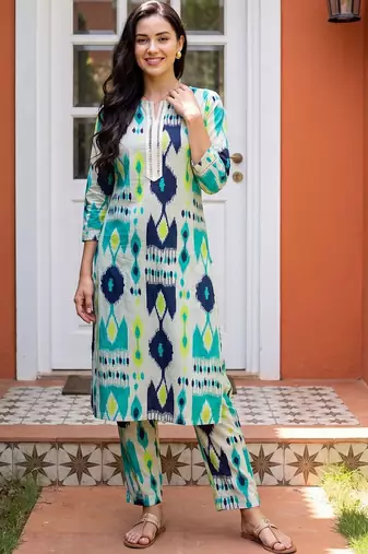 Women Printed Regular Pure Cotton Kurta with Trousers