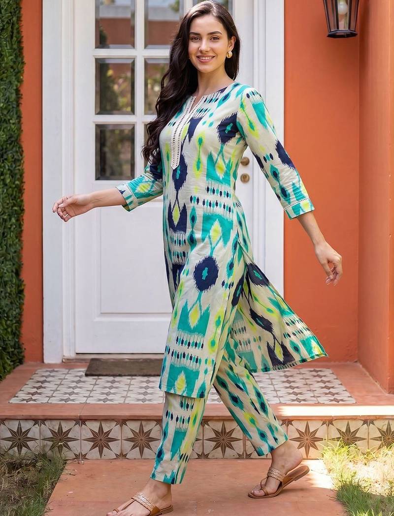Women Printed Regular Pure Cotton Kurta with Trousers