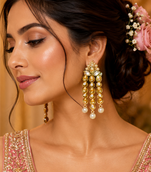 Temple Style Kundan Pearl Cascade Earrings