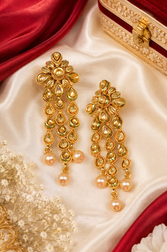 floral kundan and leaf drop earrings