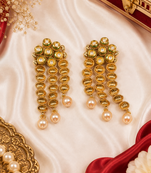 Gold plated textured coin kundan earrings