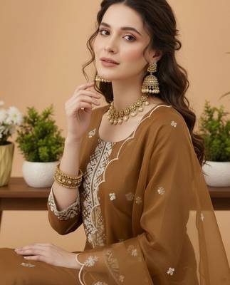 Women Ethnic Motifs Embroidered Regular Thread Work Kurta with Trousers & With Dupatta 2