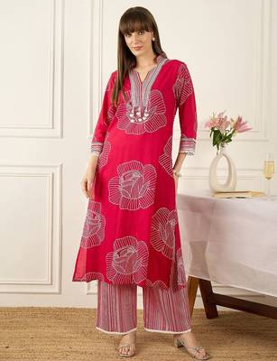 Women Floral Printed Regular Pure Cotton Kurta with Palazzos 1