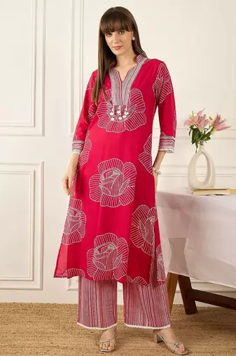 Women Floral Printed Regular Pure Cotton Kurta with Palazzos