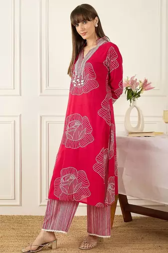 Women Floral Printed Regular Pure Cotton Kurta with Palazzos