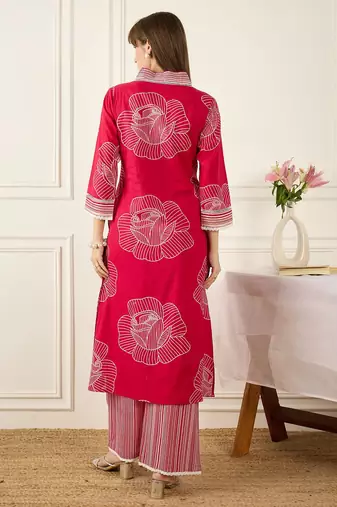 Women Floral Printed Regular Pure Cotton Kurta with Palazzos